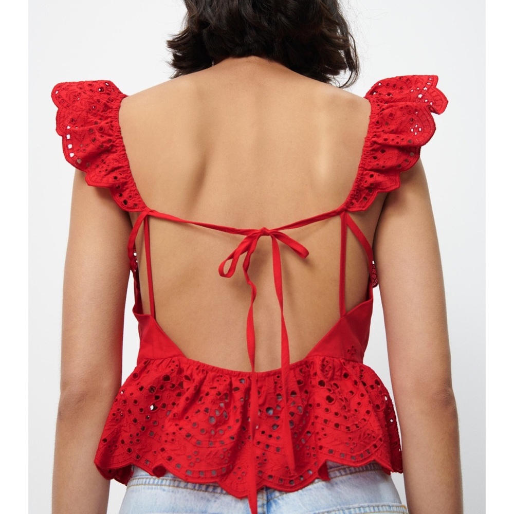Zara Red Ruffled Crop Top - Picture 5 of 6